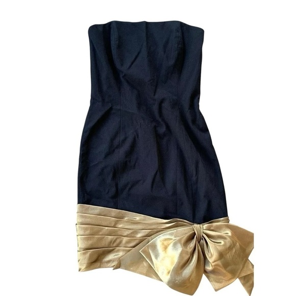 Vtg Morton Myles Warrens Metallic Pleated Bow Formal Dress Black Gold Size 8 - Picture 1 of 8